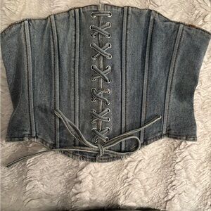 Windsor Denim Lace-Up Crop Top